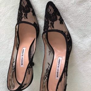 Manolo Blahnik black lace pumps